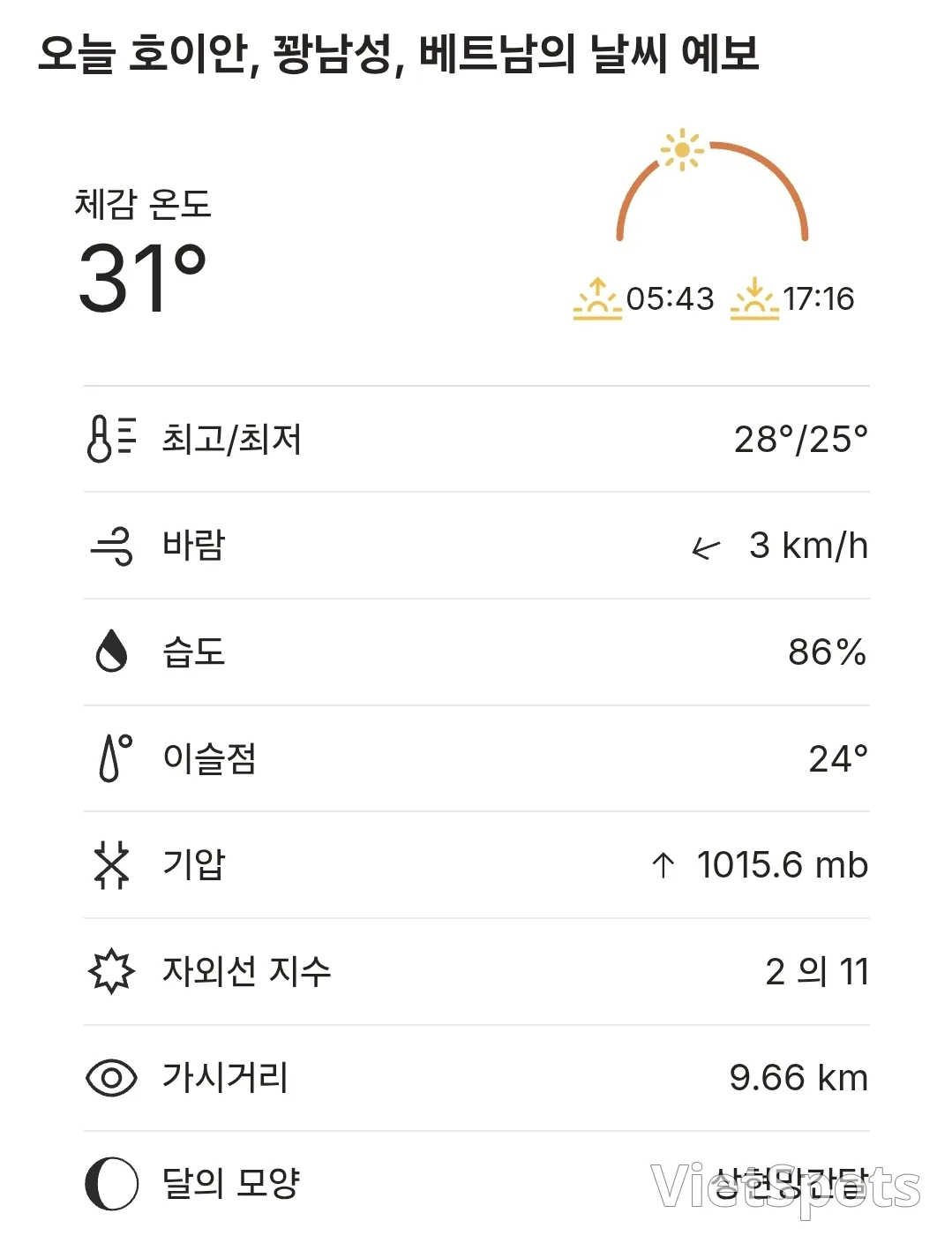 🌈오늘의 호이안 날씨 (251101)