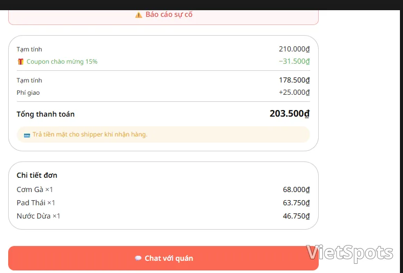欢迎回归计划 – 通过Vietspots应用点餐可享受15%折扣