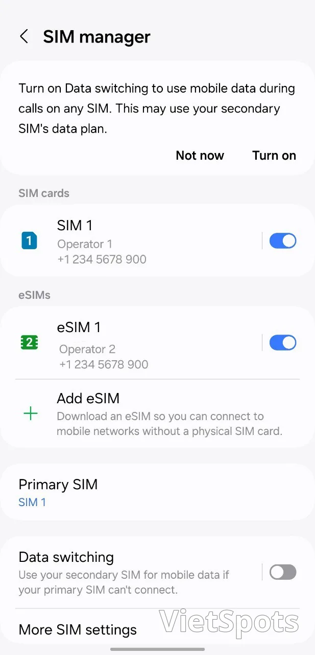 Màn hình SIM manager trên Samsung Galaxy S23 Ultra với nút Add eSIM
