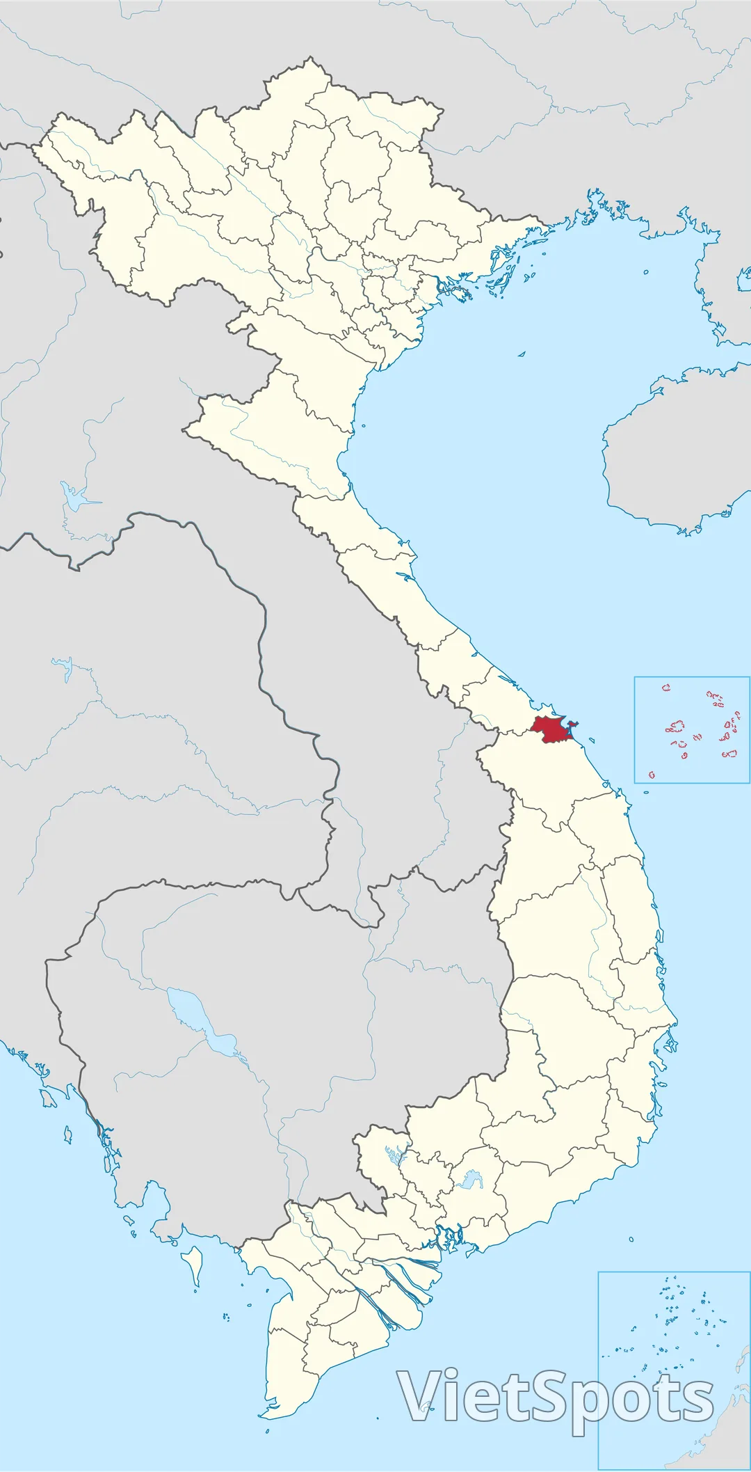 Bản đồ Việt Nam, Đà Nẵng trước ngày 1 tháng 7 năm 2025 tô đỏ: một mảnh nhỏ xíu nằm sát biển miền Trung