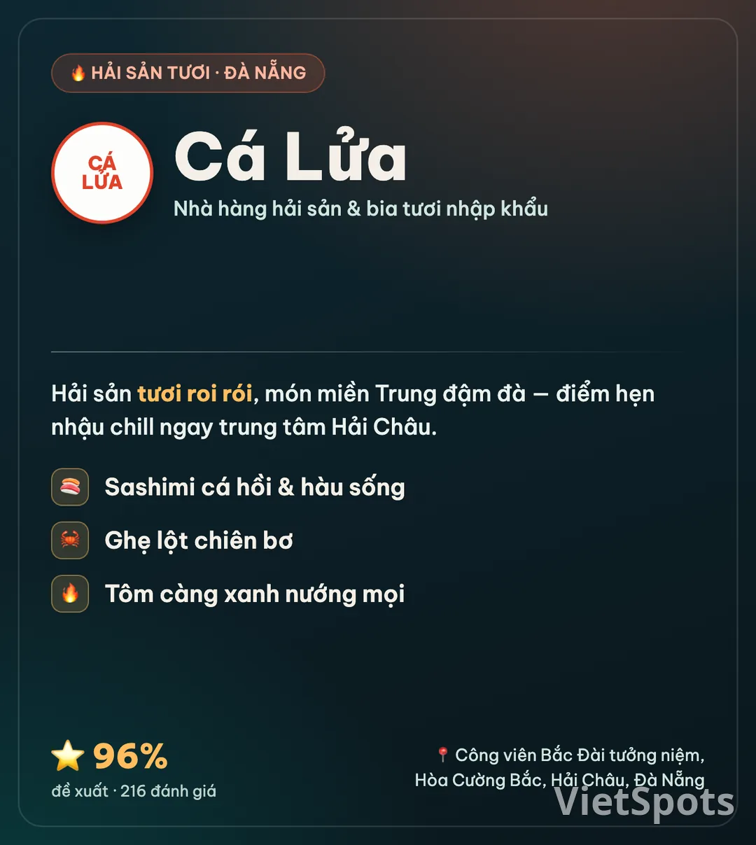 Cá Lửa ดานัง — อาหารทะเลสด ซาชิมิแซลมอน และเบียร์สด ใจกลางย่านไฮเจา