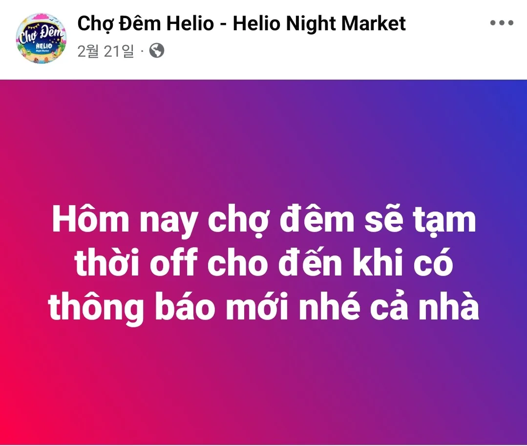 BEST"🇻🇳>> Thông tin khẩn!!! Chợ đêm Helio tạm ngừng hoạt động