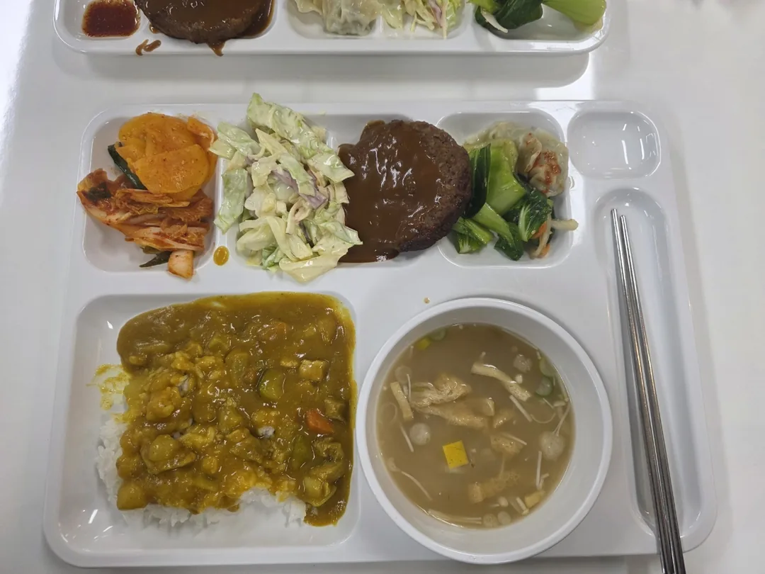 Bữa trưa hôm nay đăng muộn vì bận: hôm nay cũng là khay cơm căng tin.
