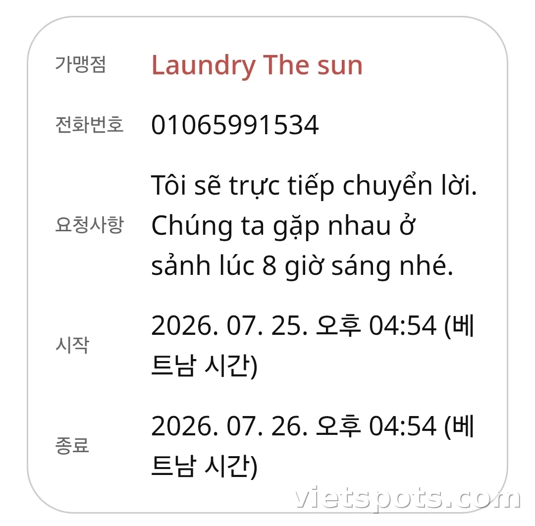 Đặt lịch giặt ủi "Tiệm giặt Mặt Trời