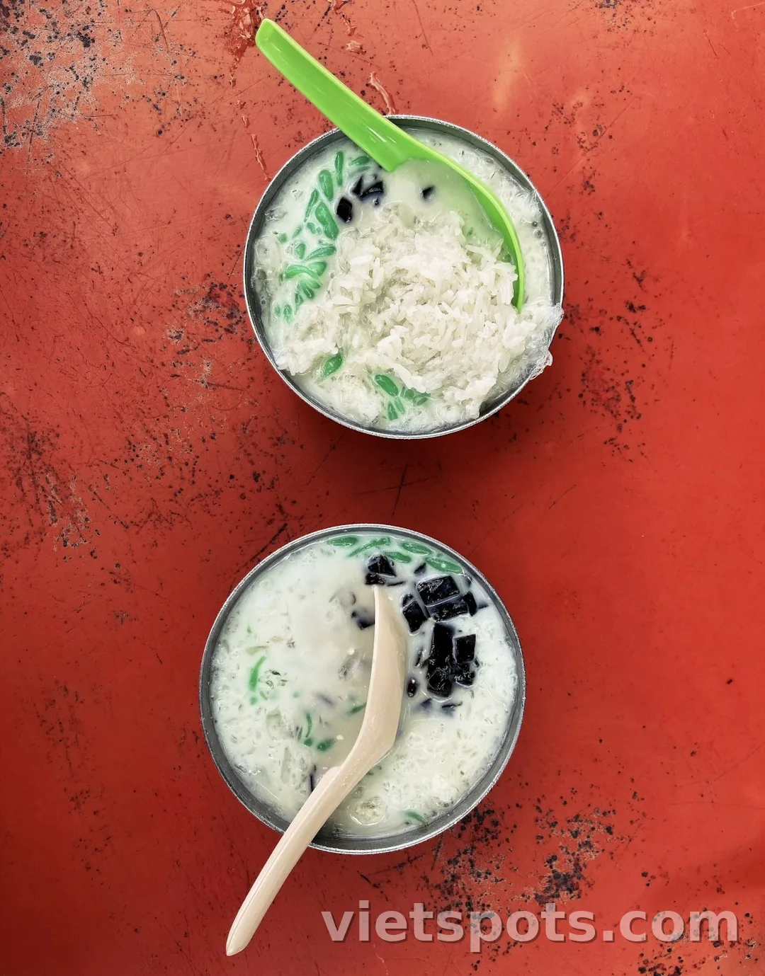 Chè cendol/xoa xoa — 2 chén thạch xanh + cốt dừa + jelly đen