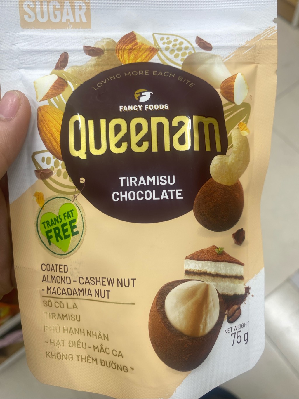 No Added Sugar Tiramisu Chocolate with Almond-Cashew-Macadamia (75g-Queenam)