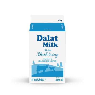 Dalatmilk นมสดพาสเจอร์ไรส์ น้ำตาลน้อย 450ml