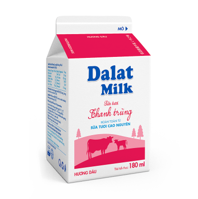 Dalatmilk นมสดพาสเจอร์ไรส์ สตรอว์เบอร์รี 180ml