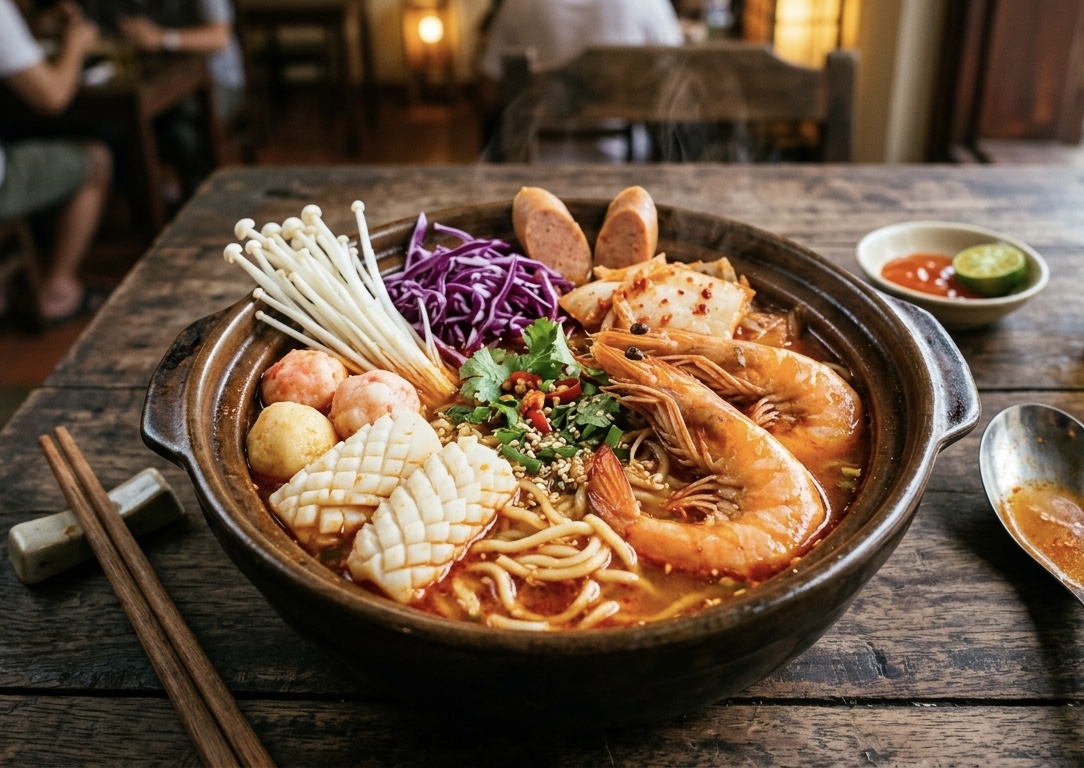 매운 해산물 국수