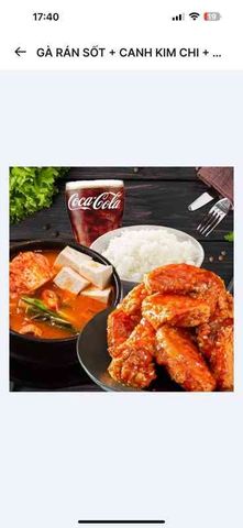 Gà rán sốt + Canh kimchi + Cơm trắng + Coca