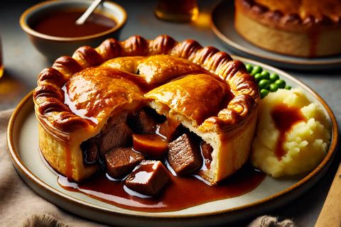 Bánh pie thịt bò kèm khoai tây nghiền + sốt gravy