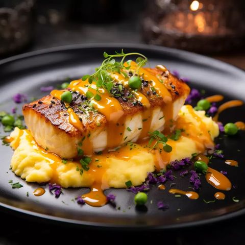 Cá sốt mật ong + cơm hoặc khoai tây nghiền