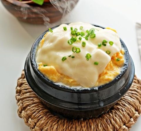 Trứng hấp phô mai bắp + cơm