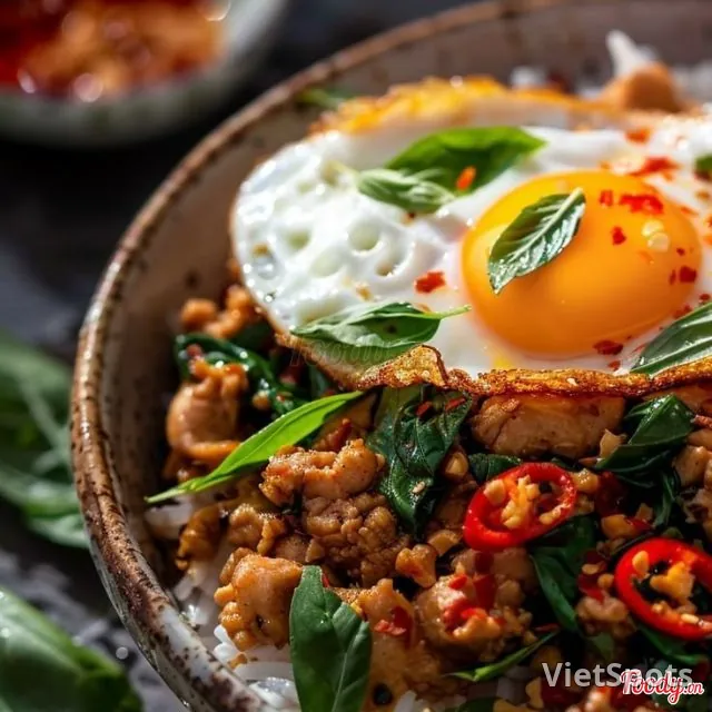 ข้าวหมูสับผัดสมุนไพร