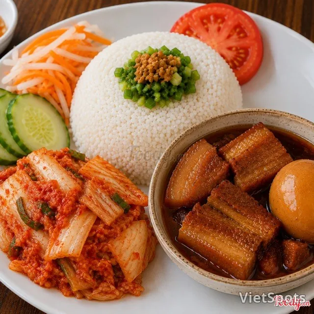 껌떰 + 돼지고기 간장조림 + 계란프라이