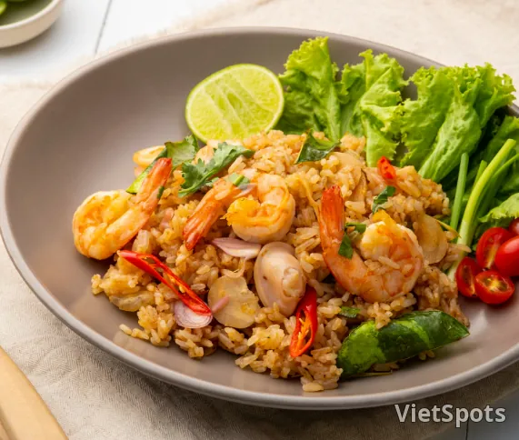 Seafood rice with beef stir-fried with mushrooms