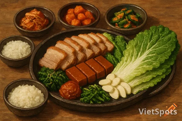 韩方菜包肉(大) + 附赠(杯面 + 泡菜汤 + 6种小菜)