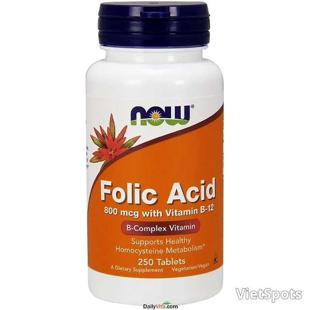 โฟลิกแอซิด 800mcg ผสมวิตามินบี12 NOW 250เม็ด