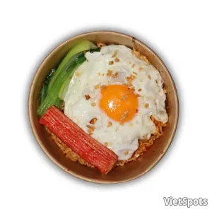 Spicy Dry Noodles with Crab Stick & Fried Egg