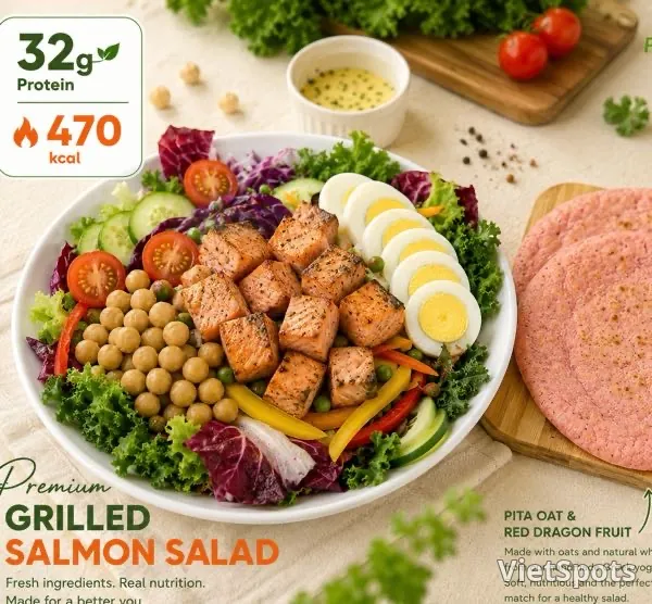 Salad cá hồi cao cấp & bánh pita yến mạch