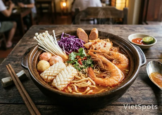매운 해산물 국수