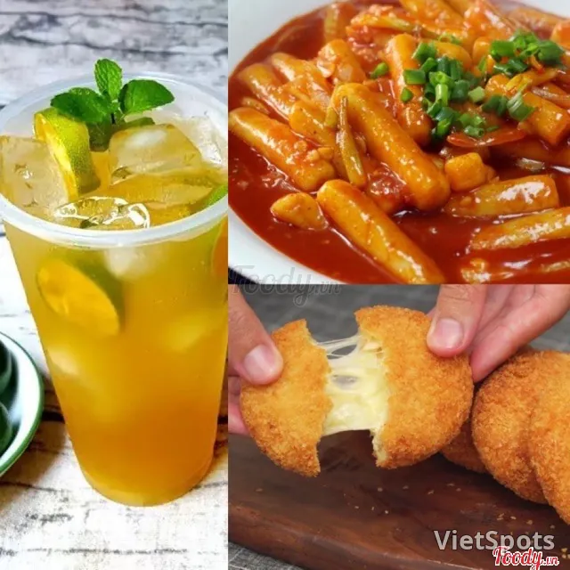 コンボ1:金柑茶1杯・チーズチキンボール3個・辛口魚のすり身トッポッキ1つ