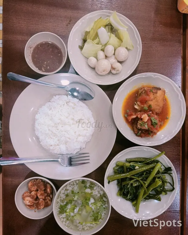 Rice with pork-stuffed tofu in tomato sauce