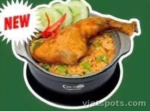 Cơm thố đùi gà xối mỡ