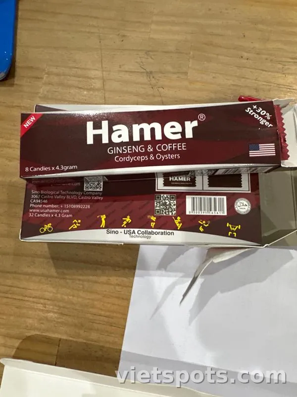 Kẹo hồng sâm Hammer (hộp 8 viên)