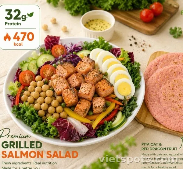 Salad cá hồi cao cấp & bánh pita yến mạch
