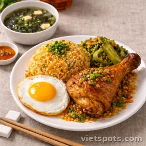 Cơm Gà Xối Mỡ Đùi + Trứng Ốp La