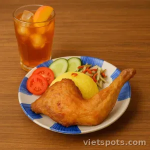 Combo Cơm Gà Xối Mỡ Góc 4 + Trà Đào