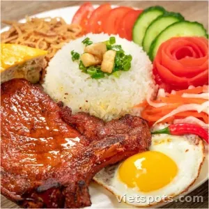 Grilled Pork Chop Rice with 2 Fried Eggs
